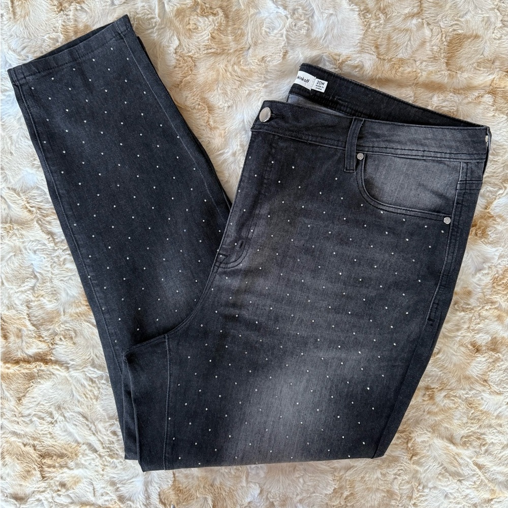 Rebecca Minkhoff Black & Gray Washed Crystal Rhinestone Studded Jeans Size 20W